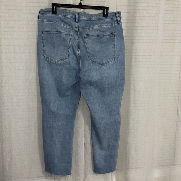 GAP 33/16 Blue Vintage Slim High Rise Light Wash Two Tone Stripe Raw Hem Jeans - Picture 3 of 16